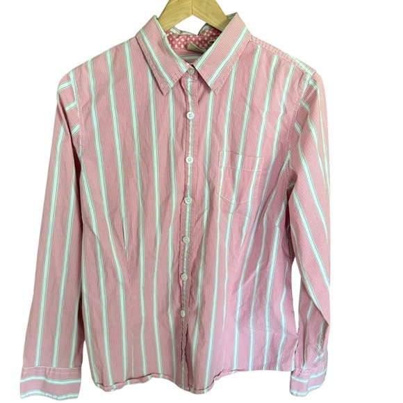 LL Bean Women’s Pink Stripe Button Up Long Sleeve L Preppy Casual - Picture 1 of 8